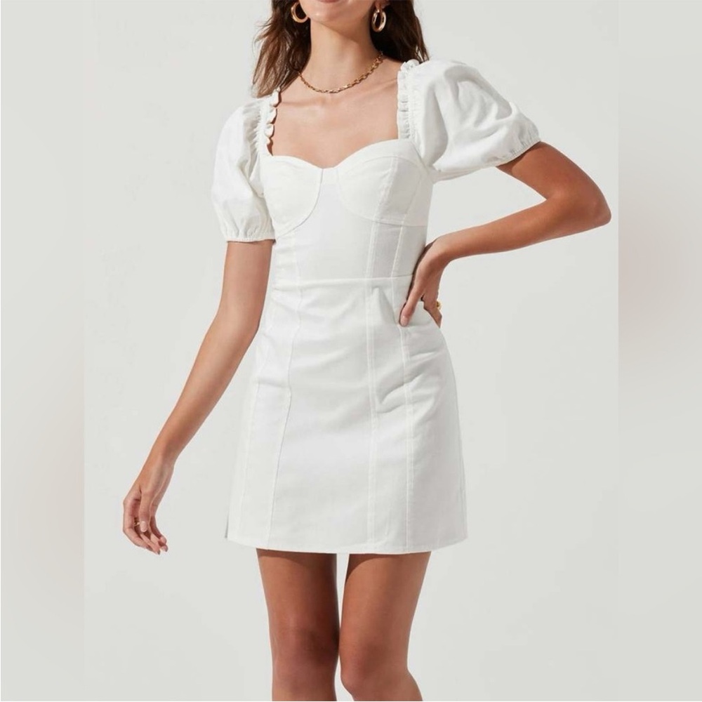 ASTR The Label Skylar Puff Sleeve White Mini Dress Size XS
